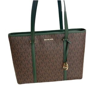 Michael Kors Signature Brown and Green Sady Tote NWT